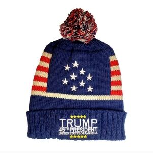 Trump MAGA Beanie Ski Hat Pom President 45 Make America Great Again Embroidered